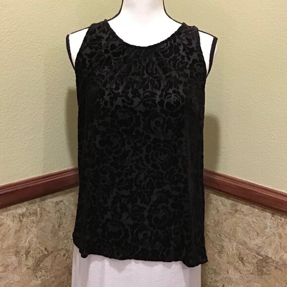 Loft Outlet Velvet Burnout Semi-Sheer Top Sleeveless Black Floral Jacquard Med - Picture 1 of 8